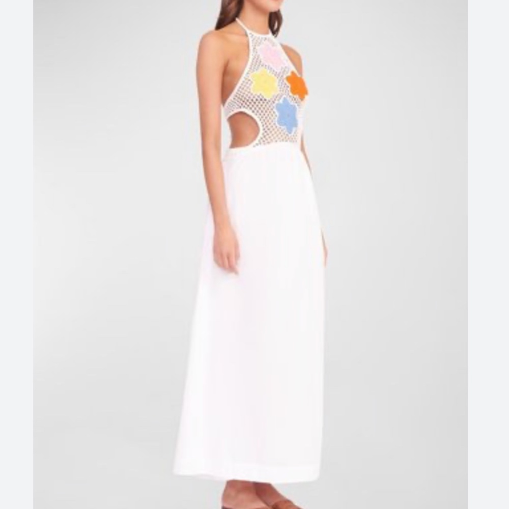 NWT STAUD Kaylee Crochet Bodice Halter Knit Midi Dress - Pansy White Beach Party - Picture 10 of 11